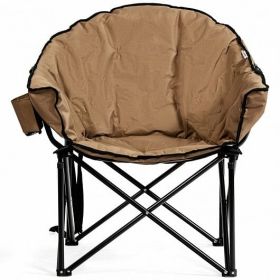 Folding Camping Moon Padded Chair with Carrying Bag-Brown - Color: Brown