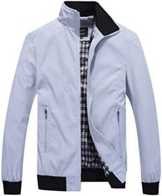 Men's Lightweight Casual Jackets Full-Zip Windbreakers Fashion Jackets Outerwear (Color: LIGHT GREY-4XL)