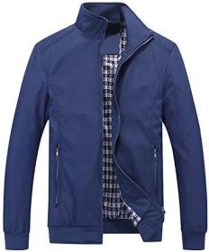 Men's Lightweight Casual Jackets Full-Zip Windbreakers Fashion Jackets Outerwear (Color: BLUE-M)