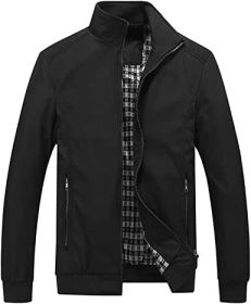 Men's Lightweight Casual Jackets Full-Zip Windbreakers Fashion Jackets Outerwear (Color: BLACK-3XL)